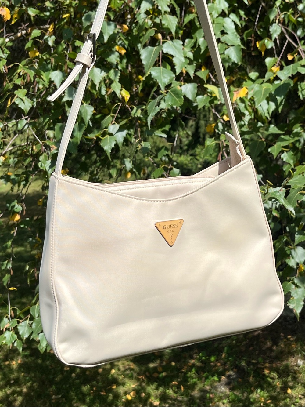 90s Guess Neutral Tan Nude Nylon Shoulder Bag Clean Girl Chic Minimal Fall